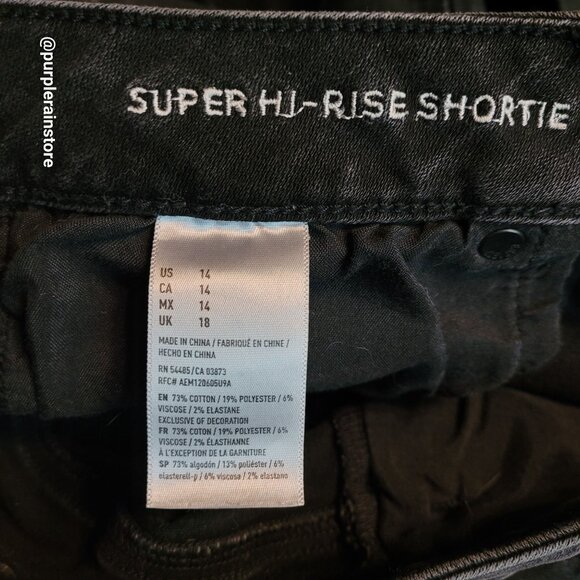American Eagle Super Hi Rise Shortie Sz 14 Super Super Stretch Black Wash Denim - Picture 4 of 11